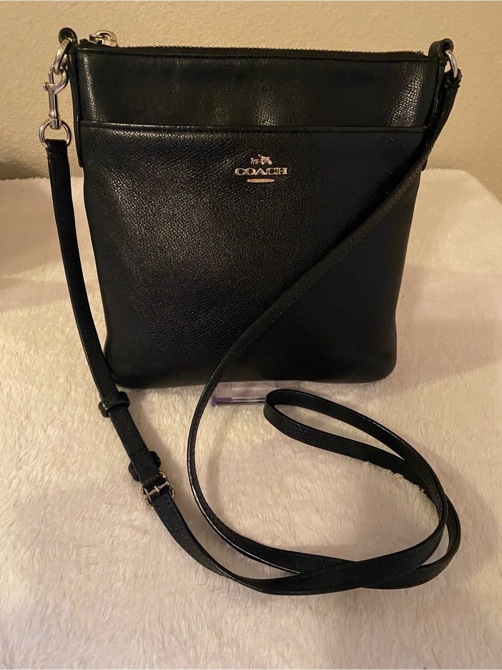 Coach Black Leather Crossbody with Gold Logo